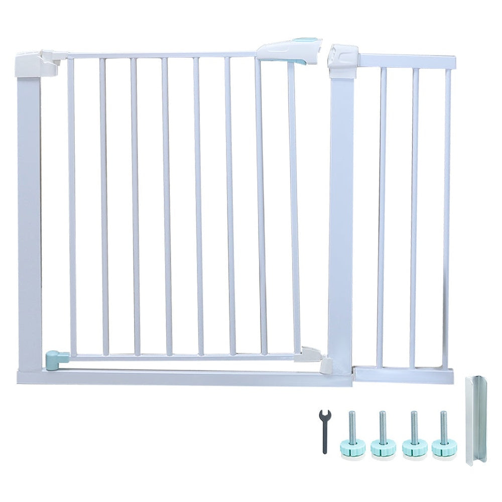 Baby safety gate with smooth steel edging
