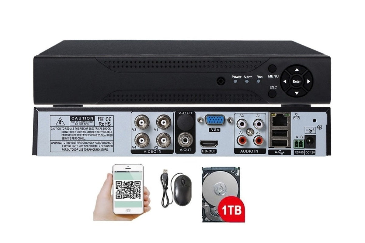 Rear panel of DVR recorder with power input and output