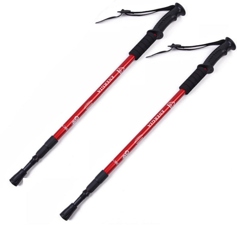 Pair of red trekking poles adjustable length