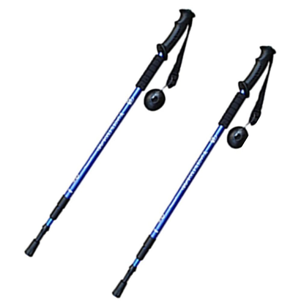 Blue trekking poles packed compactly for travel