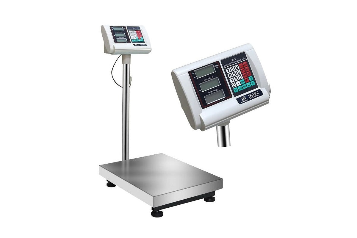Close-up of LED display on digital platform scale 300kg