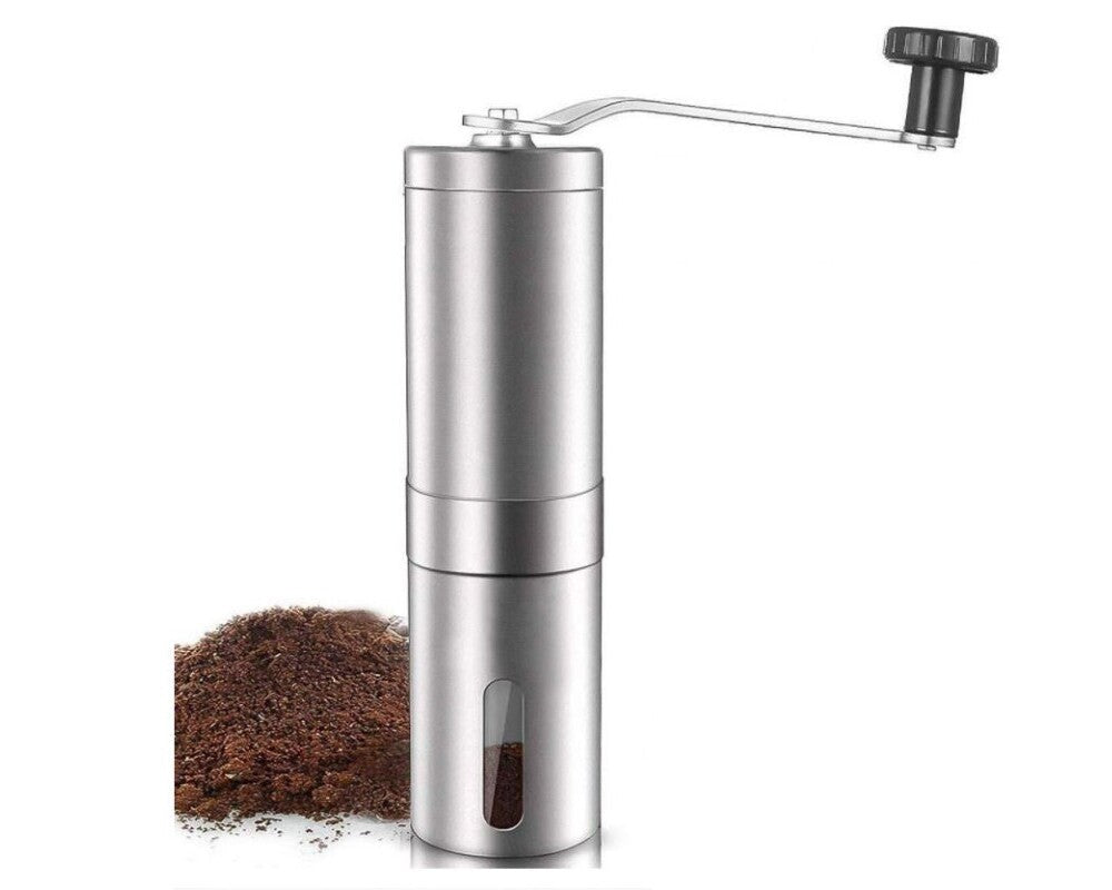 Coffee grinder stainless steel exterior with hand crank