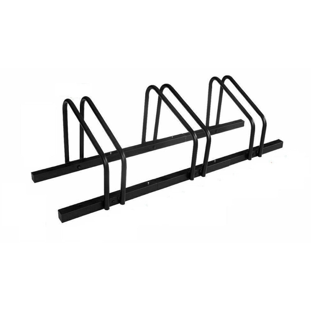 Bike rack floor stand holding three bikes