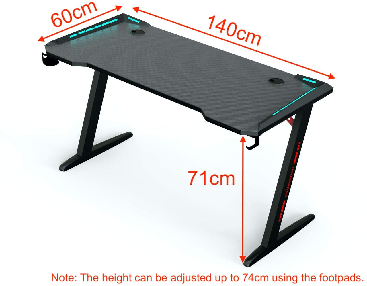 Gaming desk with headphone hook