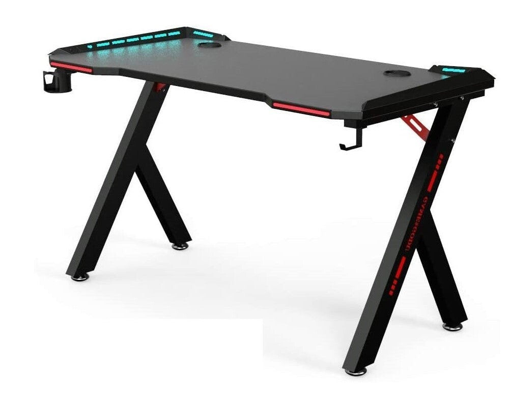 Black gaming desk with steel frame