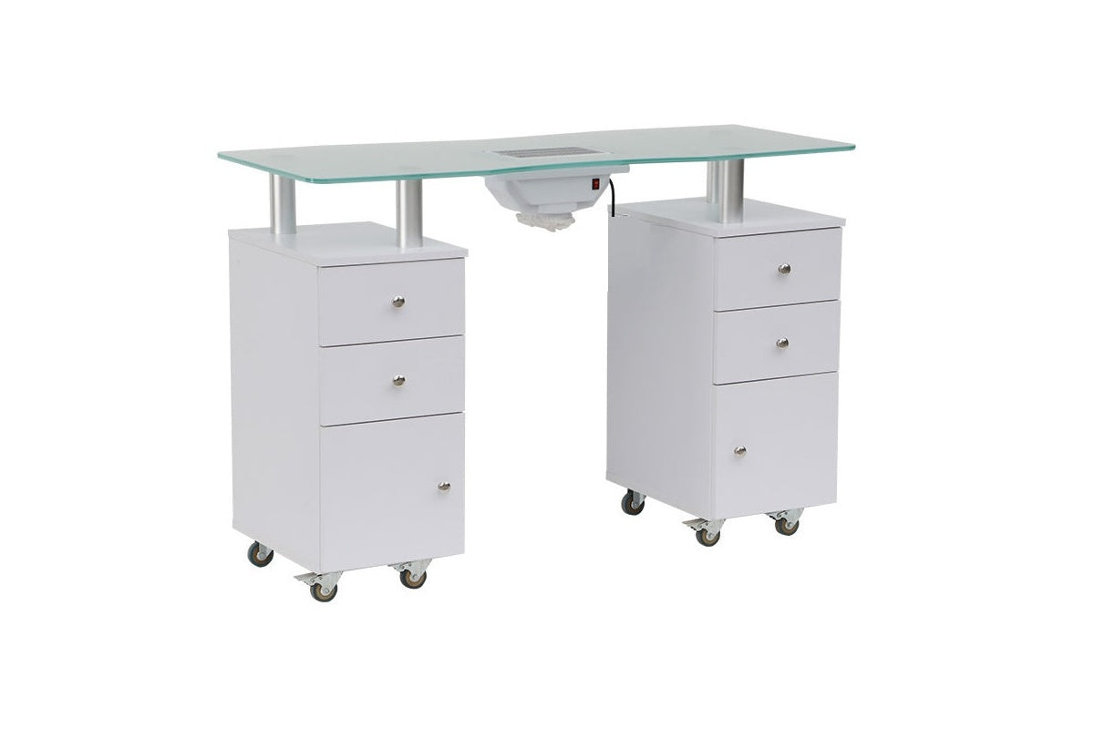White manicure table blending with salon interior