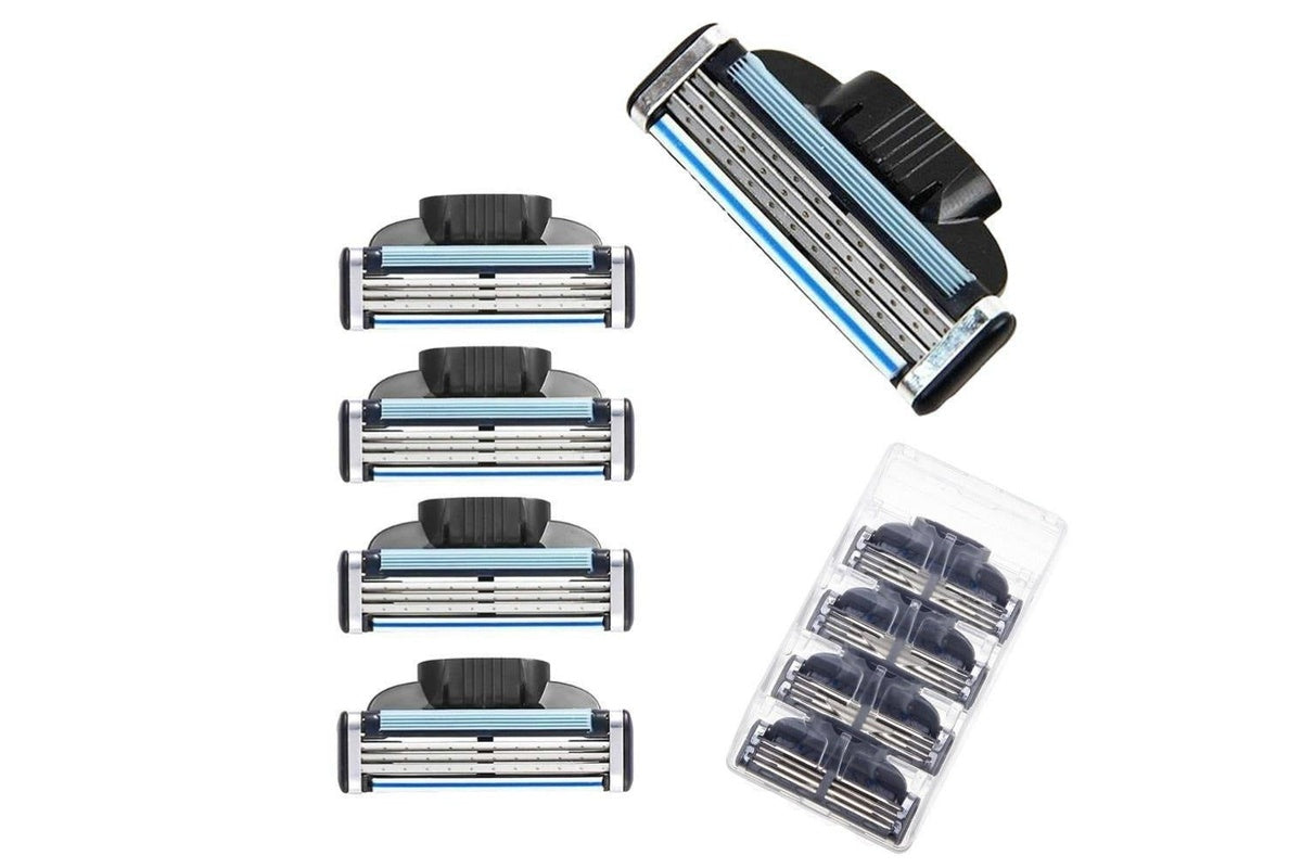 Plastic and stainless steel material detail on razor blades