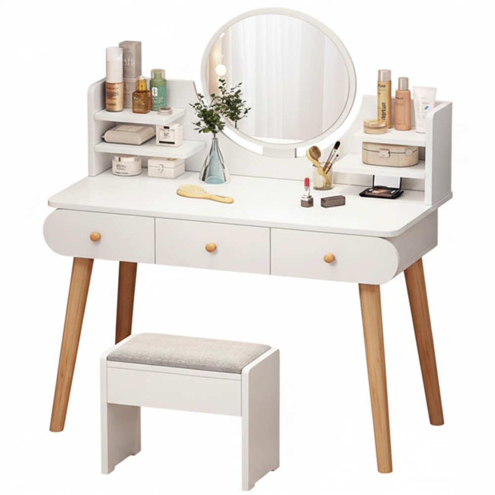 White dressing table with hinged mirror