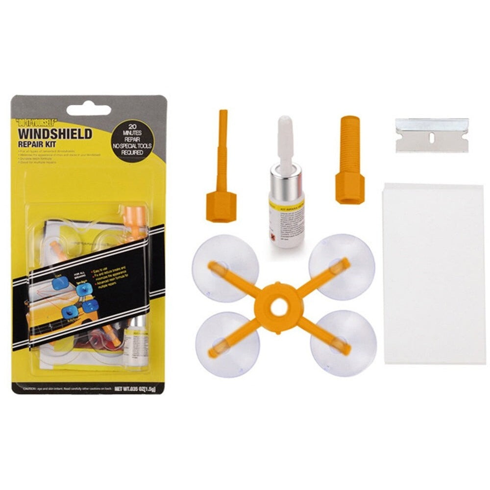 Car windscreen repair kit with resin adhesive