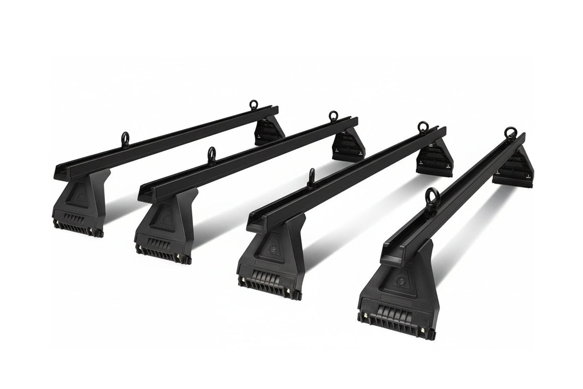 Close-up of black mounting legs and aluminium bars