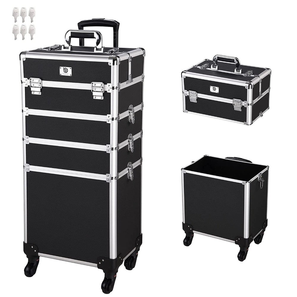 Cosmetic trolley makeup case front view in black