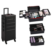 Thumbnail for Black aluminium rolling makeup case closed