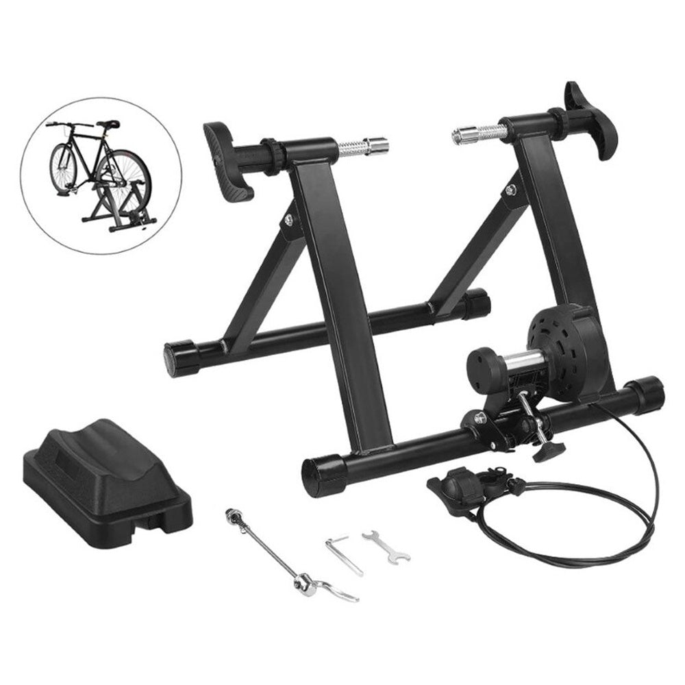 Indoor bike trainer setup in room
