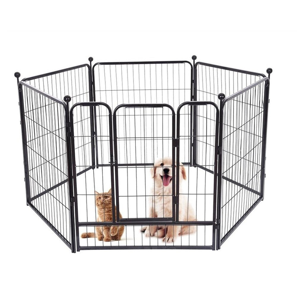 Dog play pen foldable metal panels black