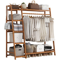 Thumbnail for Bamboo wardrobe clothes rack front view with hanging rod
