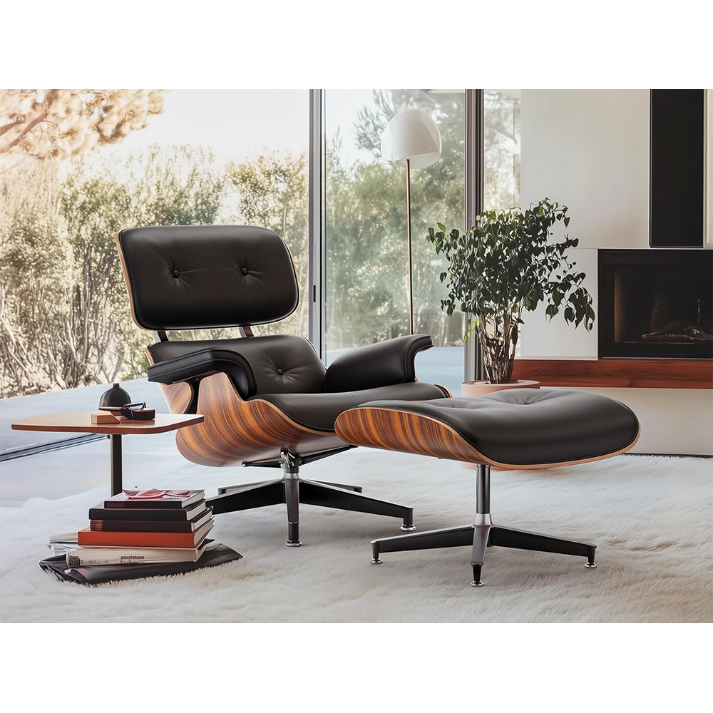 Replica Eames chair with ottoman walnut wood grain