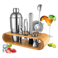 Thumbnail for Cocktail shaker set 10-piece with bamboo stand
