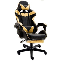 Thumbnail for Gold and black gaming chair with padded seat and footrest