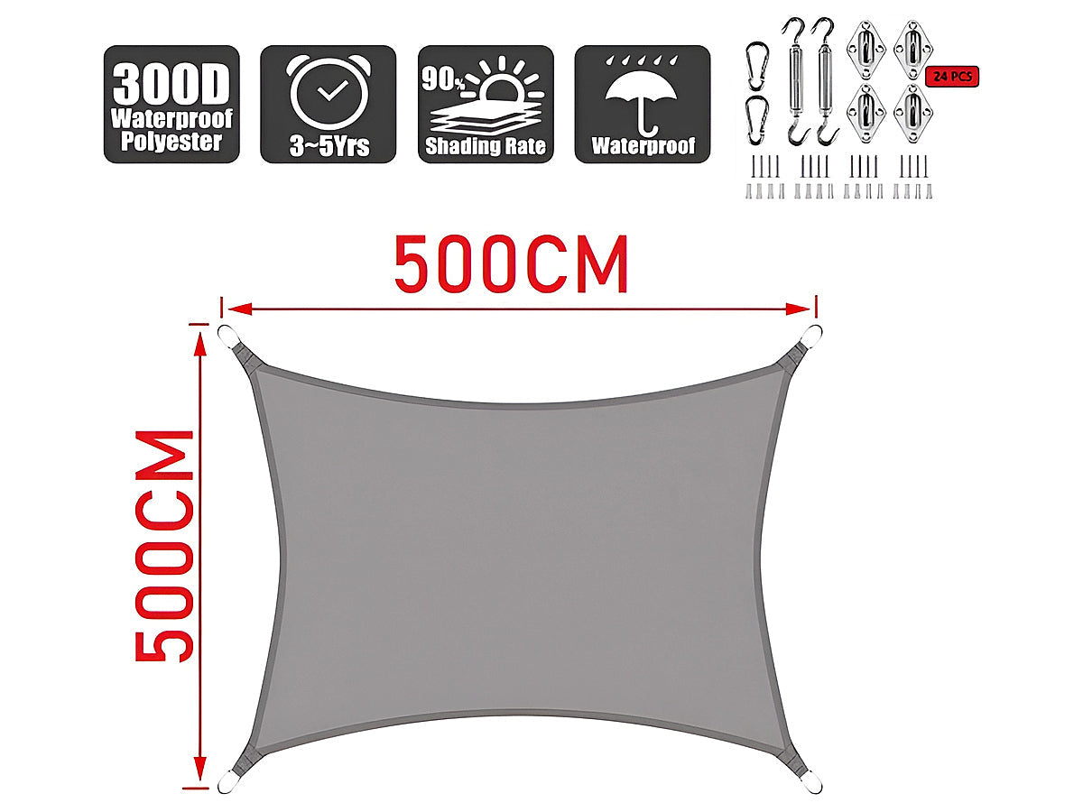 Sun Shade Sail 5m*5m with hardware kit