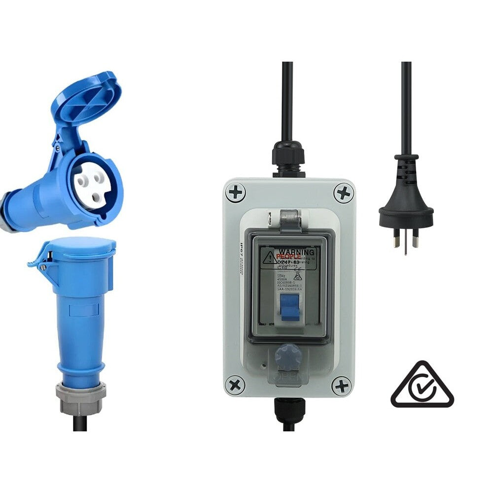 Caravan cable adaptor used outdoors