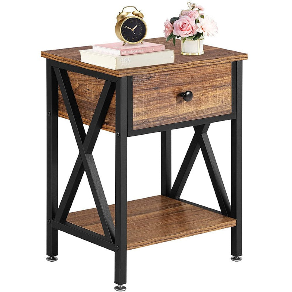 Antique brown bedside table with drawer