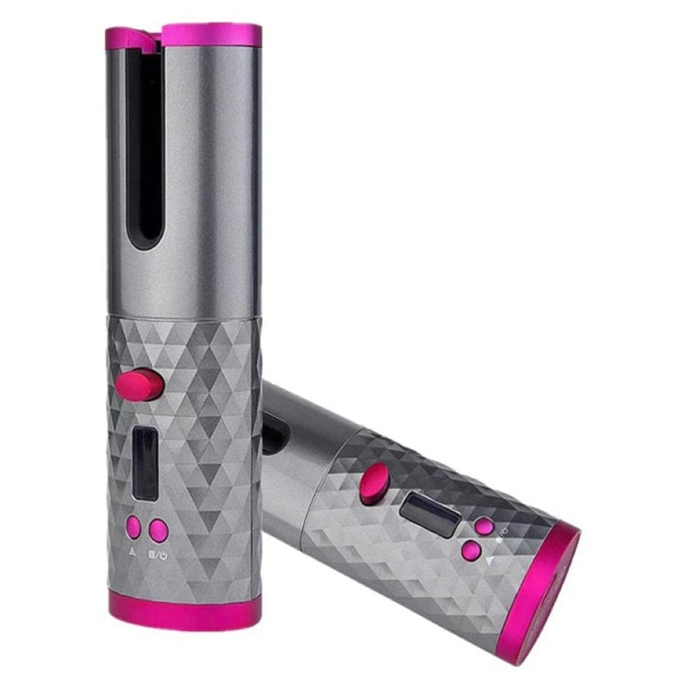 Cordless automatic hair curler front view with one-button