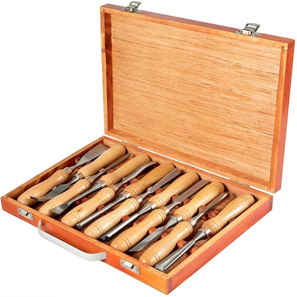 Wood carving tools set ready for workshop use