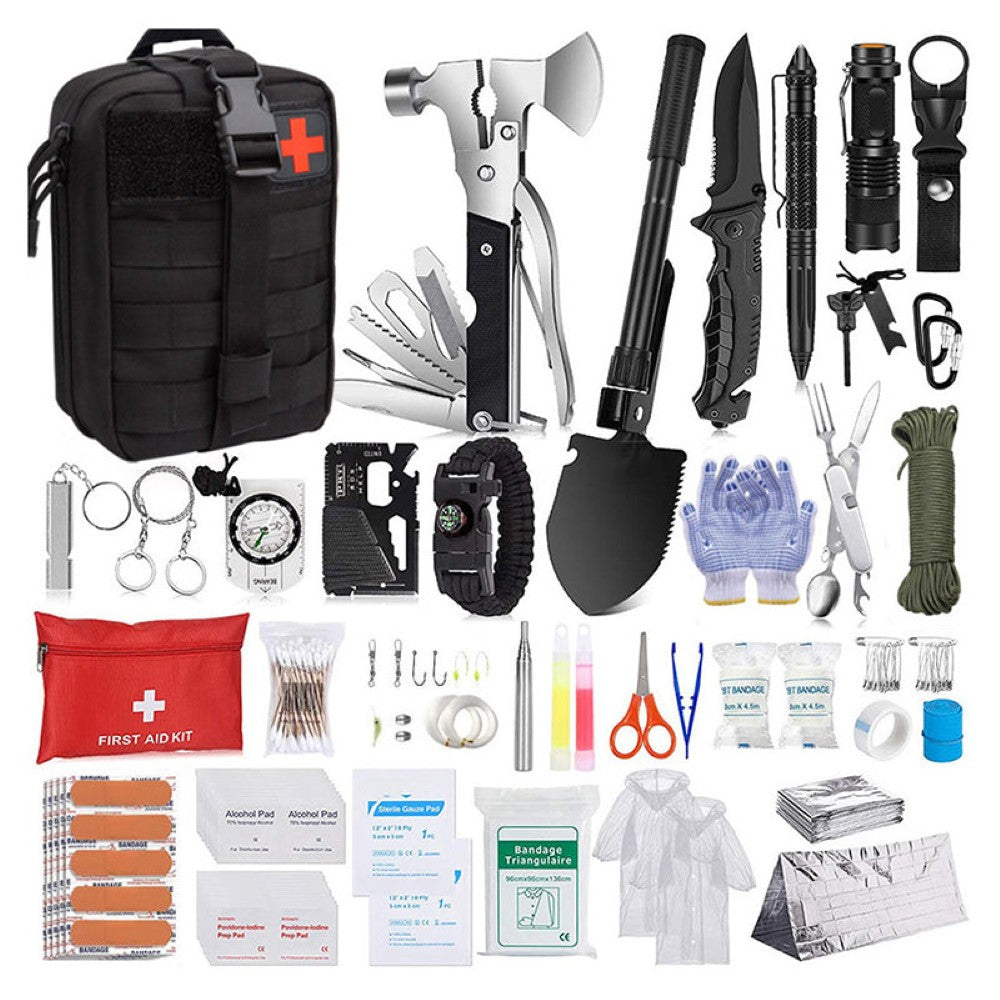 Emergency Survival Kit 163-in-1 in black Molle pouch