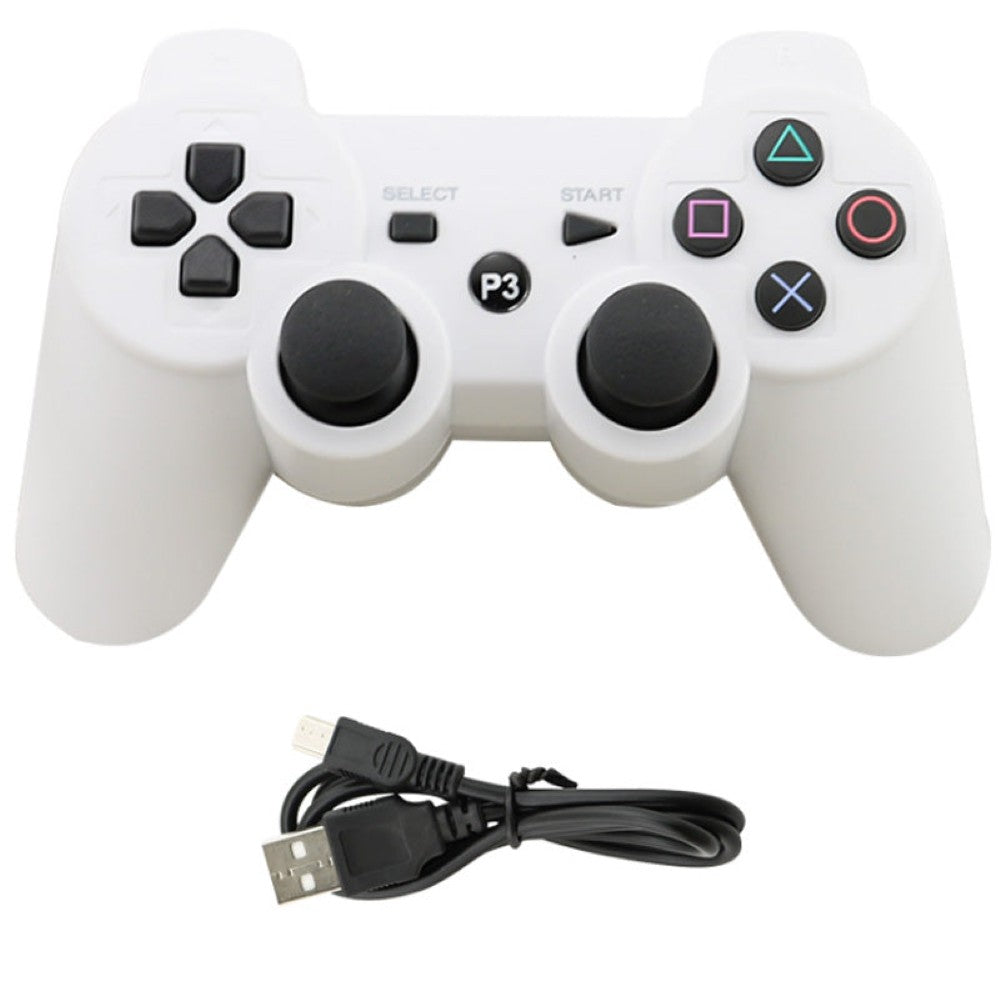 PS3 wireless controller white with charging port visible