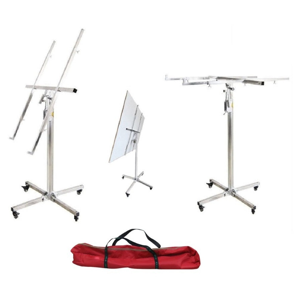 Drywall lifter with safety foot stops engaged