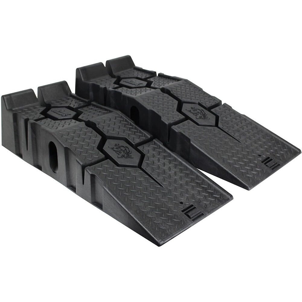 Pair of car ramps with dimensions labelled