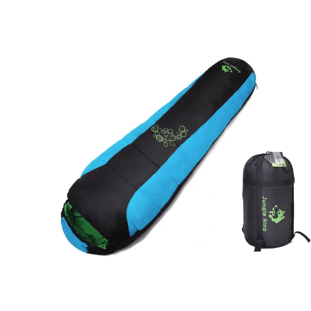 Sleeping bag in camping tent setting