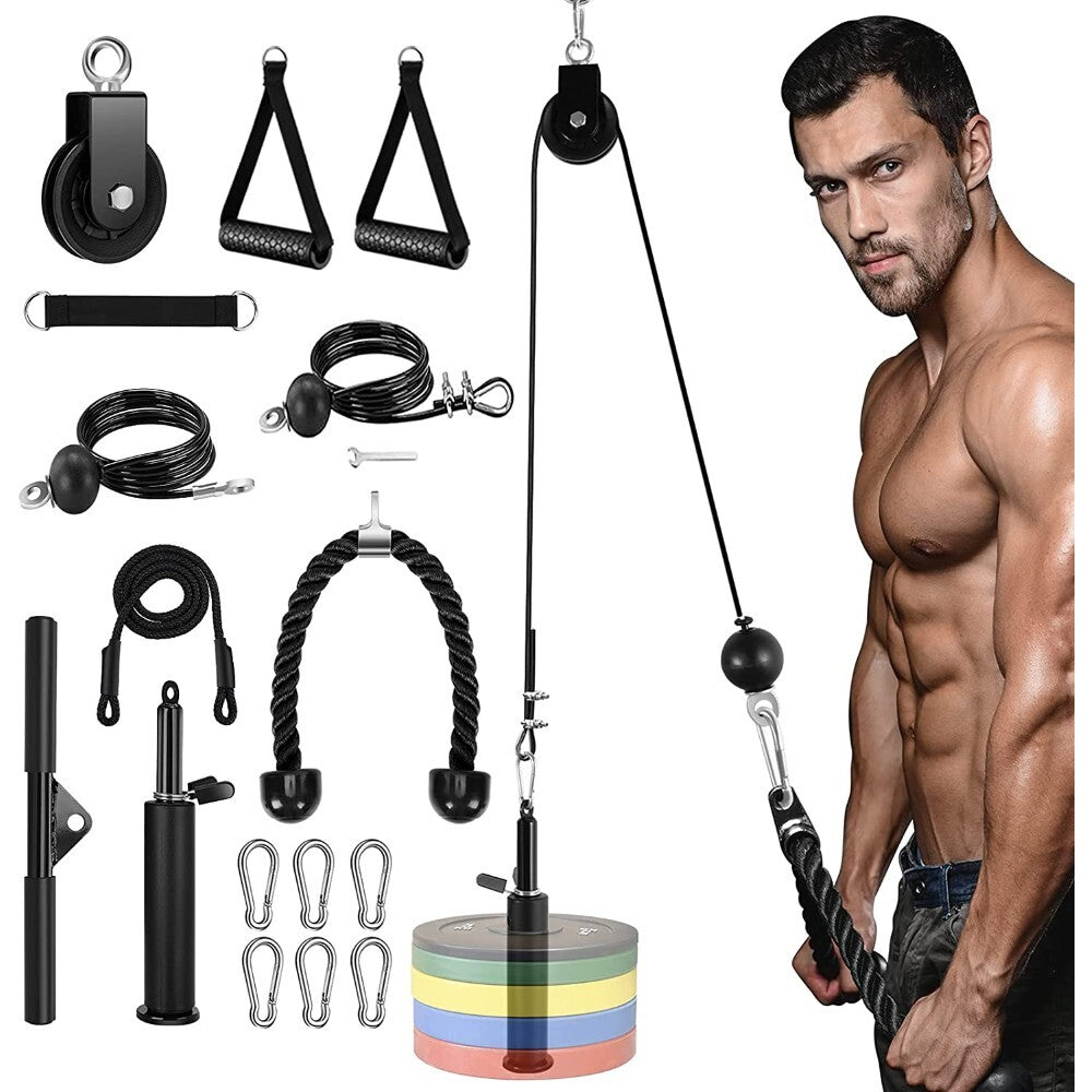 Fitness Lift Pulley System showing tricep rope attachment