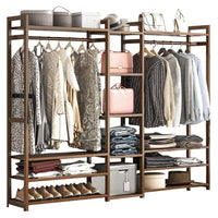 Thumbnail for Bamboo wardrobe clothes rack full view with hanging rod