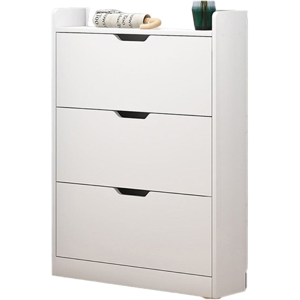 Shoe cabinet storage rack front view white finish