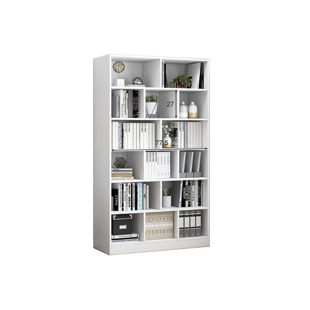 Bookshelf in office setting holding files and books