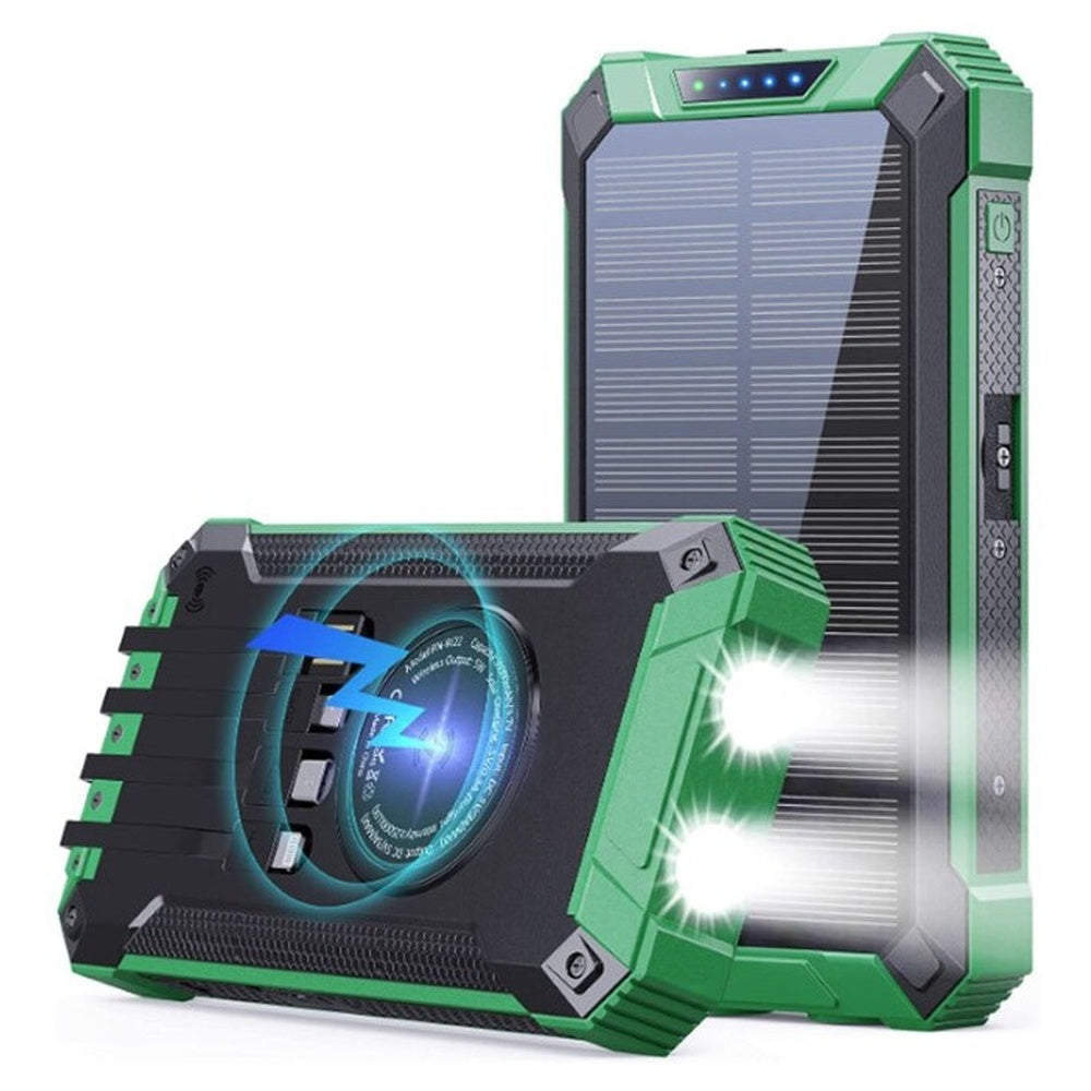Green solar power bank with built-in cables