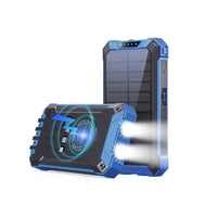 Thumbnail for Top view of blue solar power bank with LED light