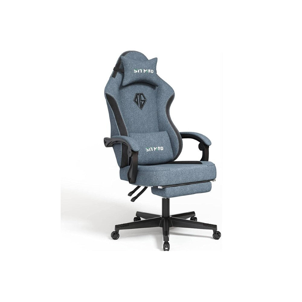 Gaming chair blue PU leather surface close-up