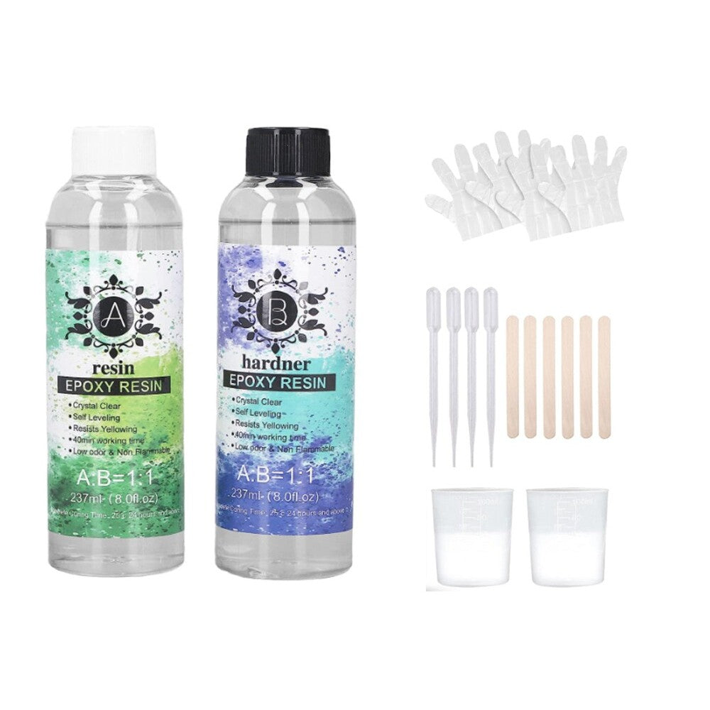Mixing epoxy resin with hardener in cup