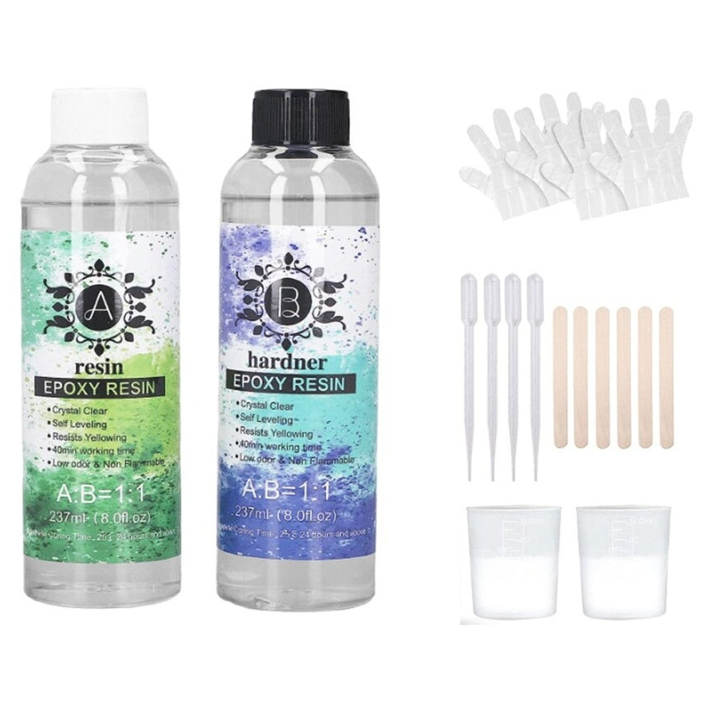 Mixing epoxy resin with hardener in cup