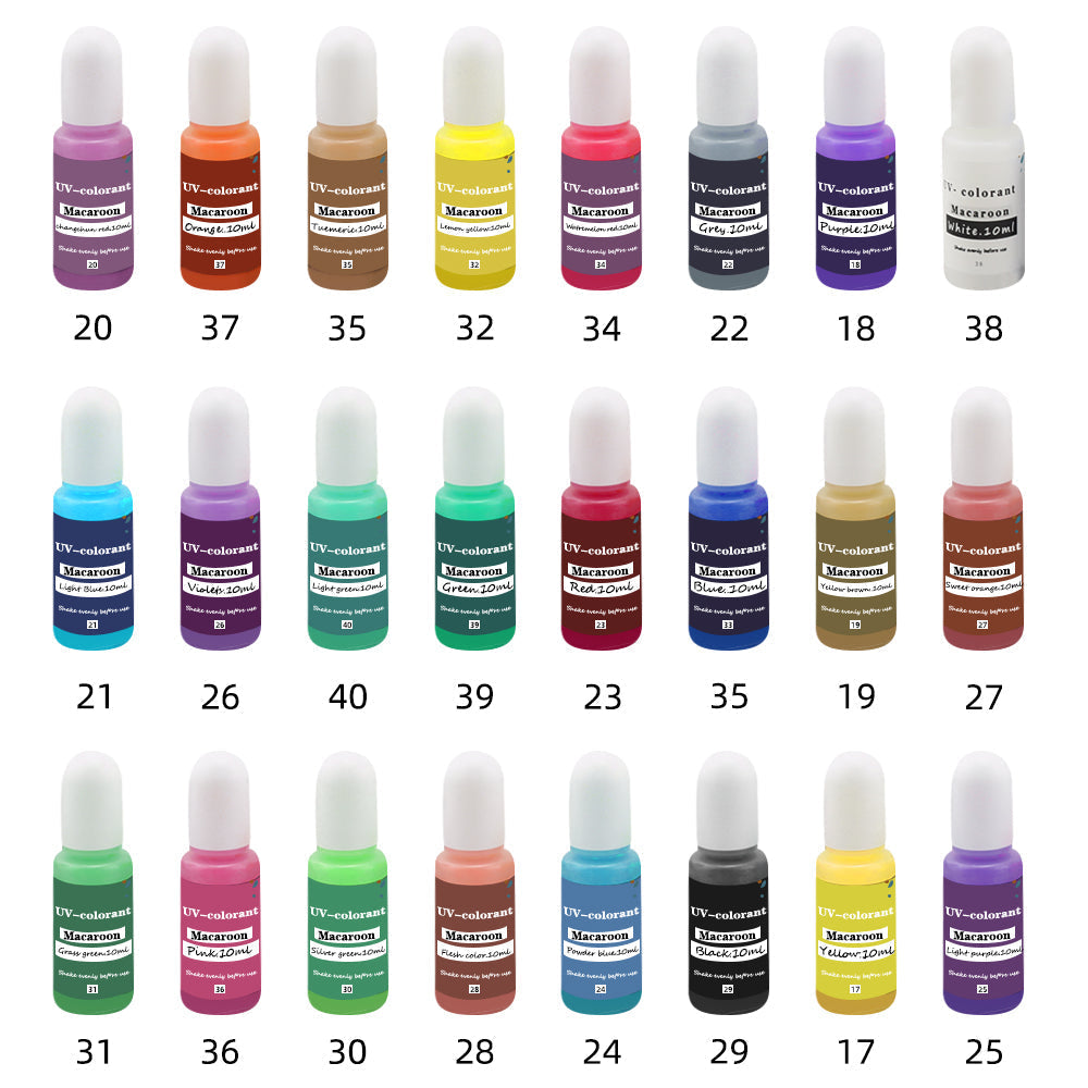Pigment bottles on white background