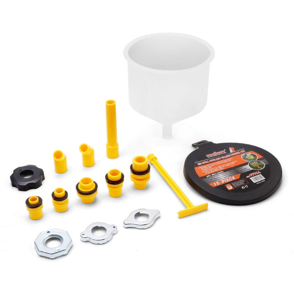 15-piece coolant filling funnel kit with caps and extensions