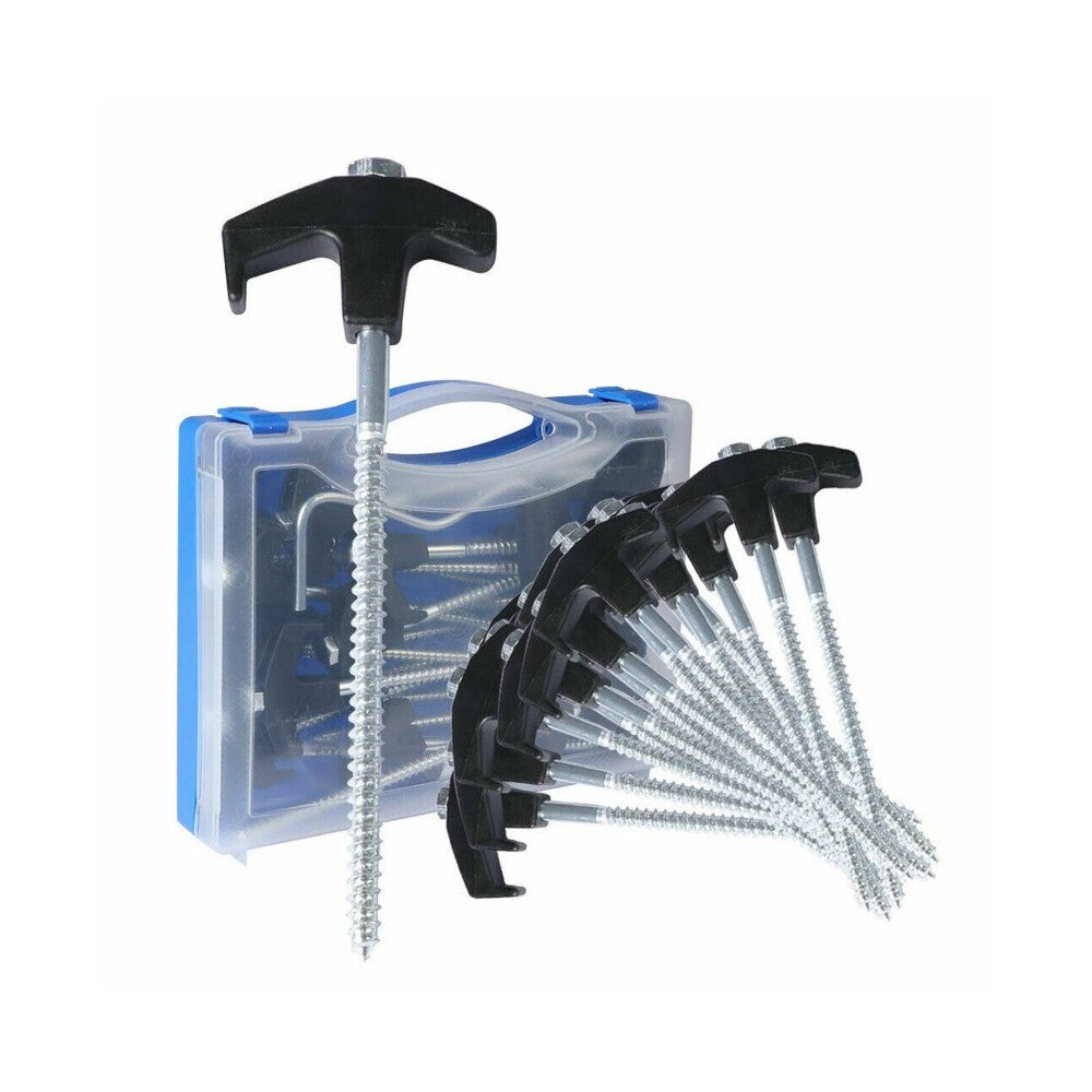 Blue carry case open with pegs inside
