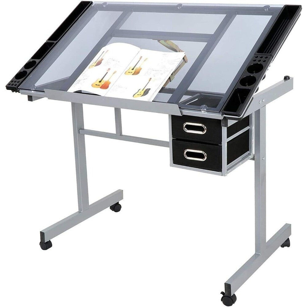 Adjustable drafting table with glass top