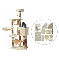 Thumbnail for Beige cat tree house with sisal scratching posts