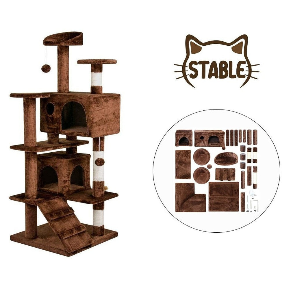 Cat tower multilevel climbing house for kittens in grey