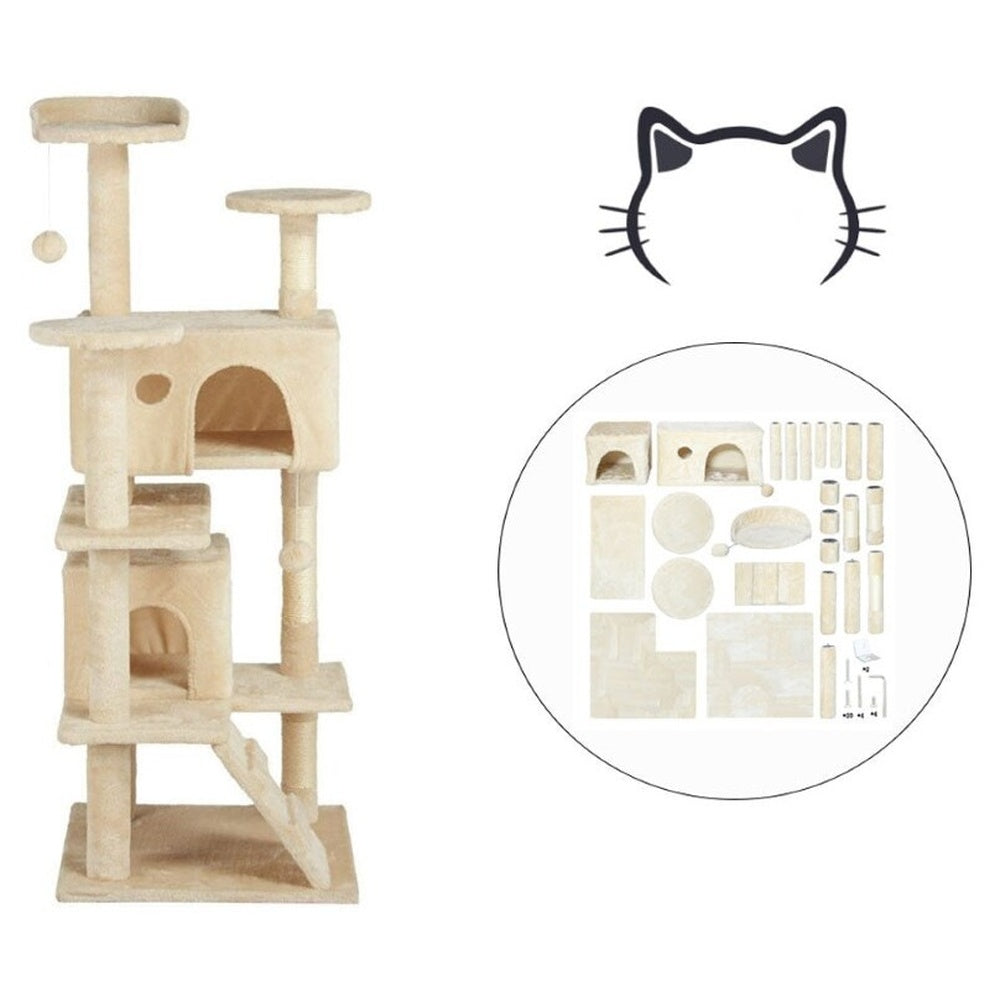Multilevel climbing house for kittens in beige
