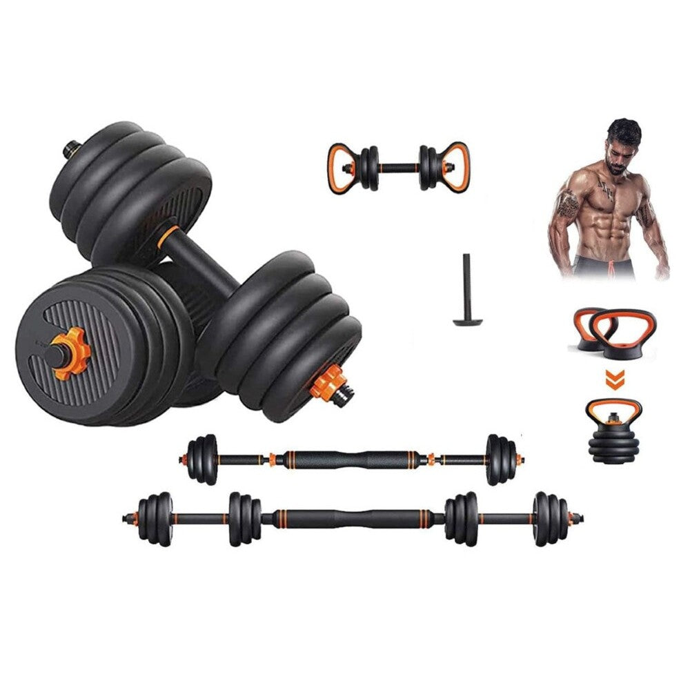 Adjustable dumbbells set with weights and barbell