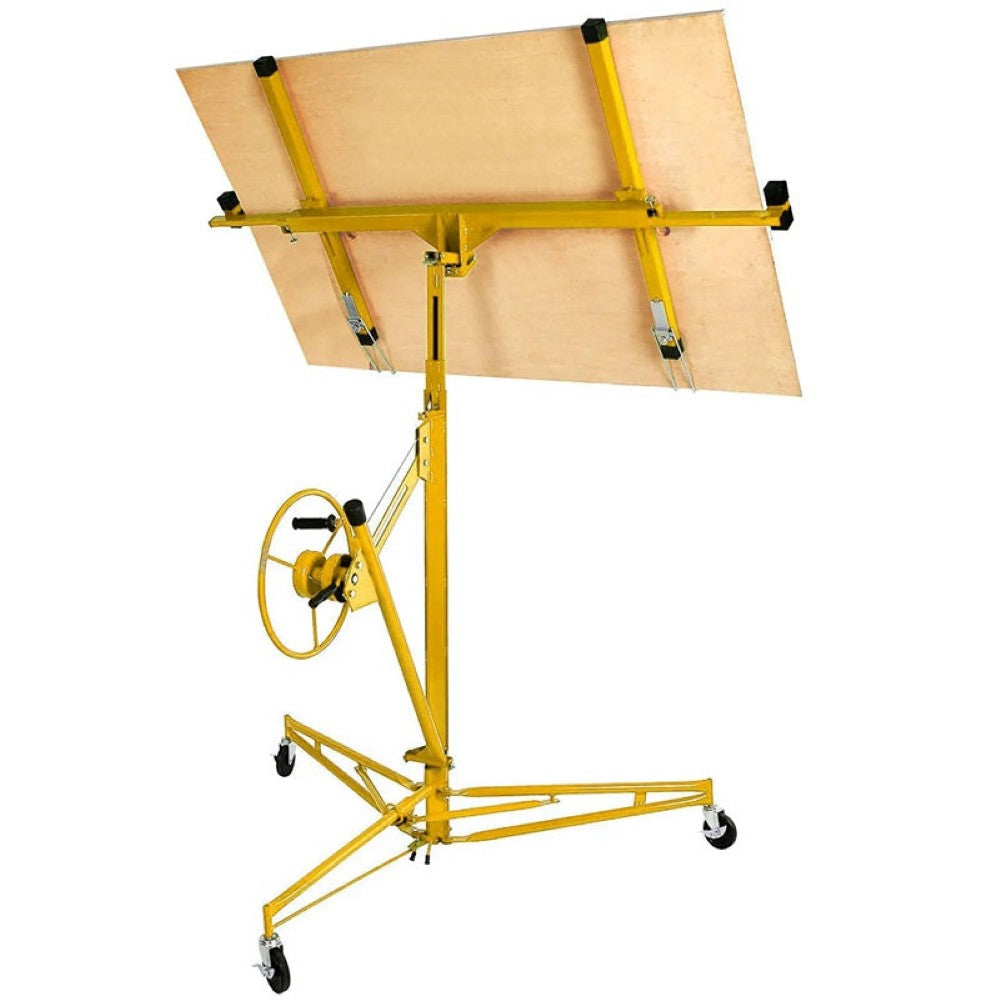Drywall lifter lifting plasterboard to ceiling